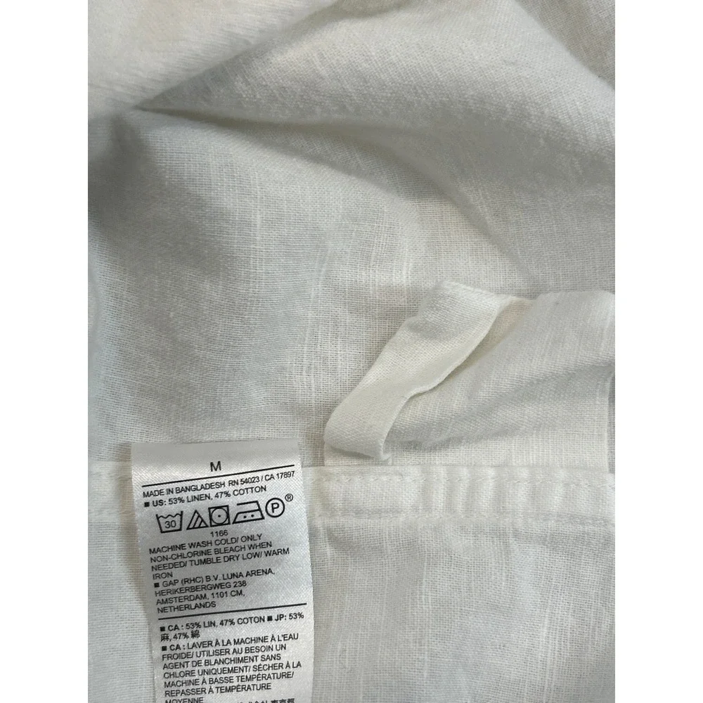 Banana Republic Shirt Mens M White Linen Blend Untucked Fit Long Sleeve